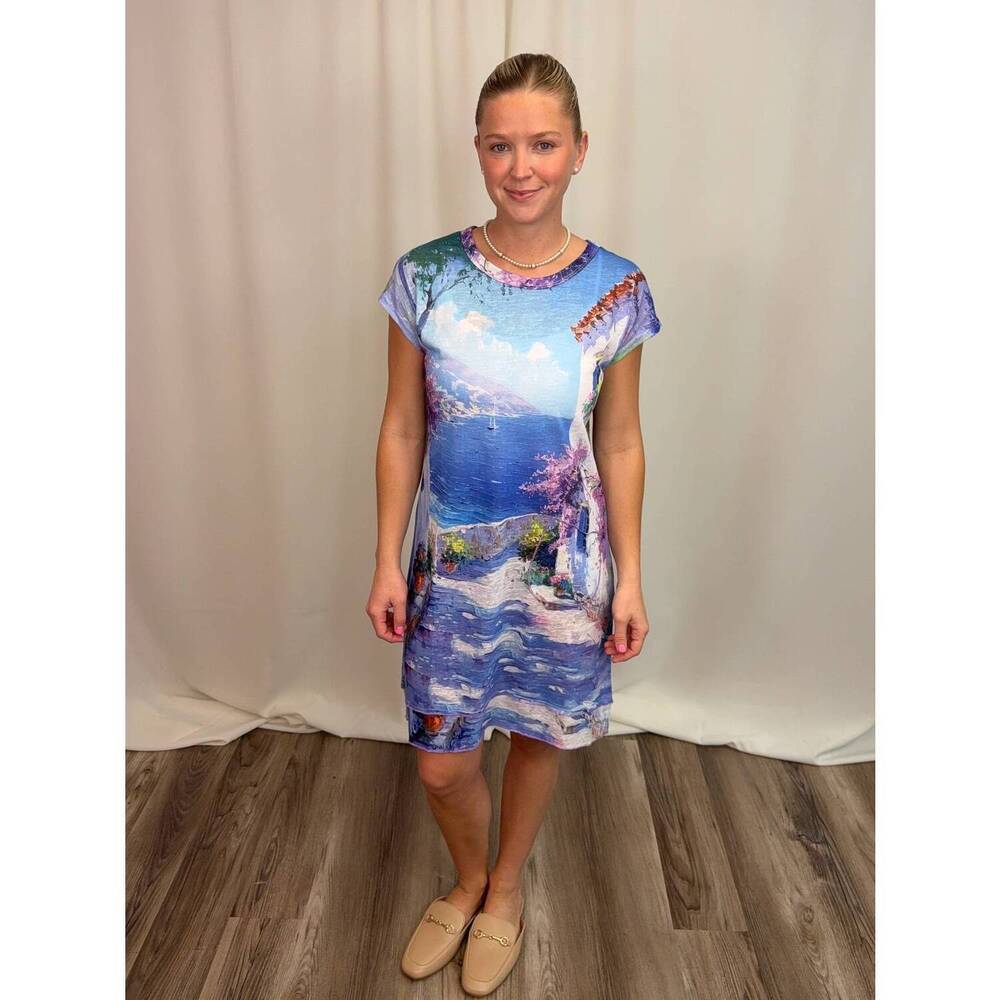 NEW SHANA APPAREL knit cap sleeve dress with pocket stitch detail in lavender